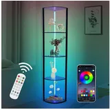 XIIW Eckregal LED Bücherregal Holz Regal Stehlampe Stehend Standregal Eckvitrine, 5 Stufige 162x30x30cm Kaltesweiß Warmweiß RGB, Dimmbar mit App & FB für Wohnzimmer, Schlafzimmer