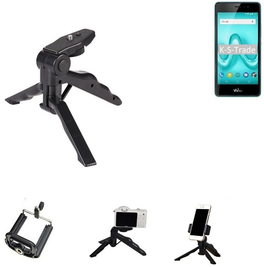 K-S-Trade für Wiko Tommy 2 Smartphone-Halterung, (Stativ Tisch-Ständer Dreibein Handy-Stativ Ständer Mini-Stativ) schwarz