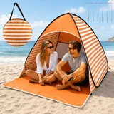 SilverChry Pop Up Strandmuschel, Strandmuschel Pop Up Strandzelt, UV-Schutz 50+, geeignet für 2-3 Personen, inklusive Heringen, ideal für Familien-Camping, Picknicks und den Strand (Orange Streifen)