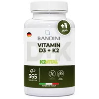 Bandini® Vitamin D3 + K2 | 365 Tabletten (JAHRESVORRAT) | Hochdosiert - Premium Qualität: 200mcg K2VITAL® - 99,7+% All-Trans K 2-MK7 + 1000 IE Vitamin D Cholecaciferol | Knochen, Zähne, Immunsystem