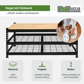 Baumarktplus Schuhregal 115 x 54 x 40 cm höhenverstellbar Sitzbank schwarz