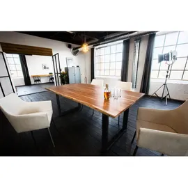 KAWOLA Esstisch massiv mit Baumkante Fuß schwarz