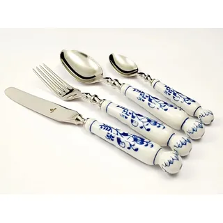 Zwiebelmuster Bohemia Original Besteck Porzellangriffe für 6 Personen  24 tlg.