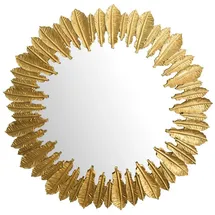 Wohnling Spiegel Wandspiegel Federn 68 cm Metall Design Hängespiegel Gold, Eisen (Dekospiegel Rund, Spiegel Wand Groß, Flurspiegel Garderobenspiegel), Dekospiegel Rund, Spiegel Wand Groß, Flurspiegel Garderobenspiegel