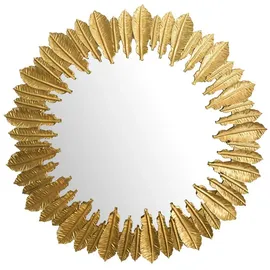 Wohnling Spiegel Wandspiegel Federn 68 cm Metall Design Hängespiegel Gold, Eisen (Dekospiegel Rund, Spiegel Wand Groß, Flurspiegel Garderobenspiegel), Dekospiegel Rund, Spiegel Wand Groß, Flurspiegel Garderobenspiegel