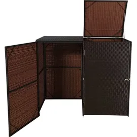 Mendler 2er-Mülltonnenverkleidung HWC-E25, Mülltonnenbox Mülltonnenabdeckung, Poly-Rattan 2x120l ~ braun