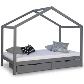 Homestyle4u Hausbett 90 x 200 cm Kiefer grau