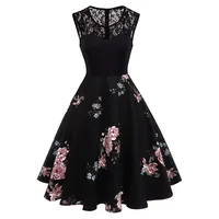 Axoe Damen 50er Jahre Rockabilly Kleid mit Blumenmuster Ärmellos, Farbe04, L (42 EU) - L