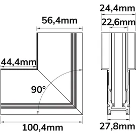 ISOLED Track48 Eckschiene 90° vertikal für Einbauschiene, schwarz, nicht stromführend