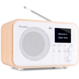 Audizio Milan DAB Radio mit Bluetooth, 10 Stunden Akku Radio 2000 mAh, Radiowecker mit Sleeptimer, Line-Out, UKW, Autosuche, 40 Speicherplätze, Mobiles Digital Radio DAB Plus, Küchenradio, Weiß