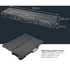 HMF Outdoor Transportkoffer ODK200, Wasserdichter IP67 Hartschalenkoffer mit Rasterschaumstoff, 135 x 41 x 15,5 cm, Schwarz