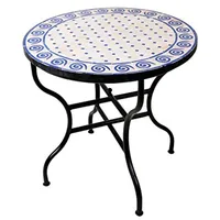Marrakesch Orient & Mediterran Interior Gartentisch Mosaiktisch Spirale 80cm, Beistelltisch, Gartentisch, Esstisch, Handarbeit blau