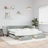 vidaXL Tagesbett Ausziehbar mit Schubladen Hellgrau 100x200 cm Samt