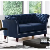 s-style möbel Chesterfield-Sofa 2-Sitzer Fusion Blau Samt
