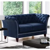 s-style möbel Chesterfield-Sofa 2-Sitzer Fusion Blau Samt