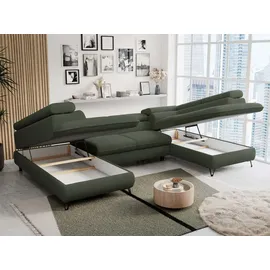 MKS Meble Ecksofa U-Form Boucle 3-Sitzer Grün