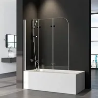 Duschwand für Badewanne 3-teilig Faltbar 130x140 cm, Glas Klappbar Badewannenaufsatz, Duschabtrennung für Badewanne aus 6mm Sicherheitsglas (ESG) mit Nano Beschichtung, Badewannenfaltwand