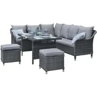 Hti-Living Ecksofa mit Tisch und Hocker Loungemöbel blau/grau