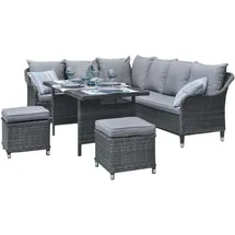 Hti-Living Ecksofa mit Tisch und Hocker Loungemöbel blau/grau