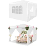 HOTEEL Pavillon 3x3 mit Fenstern & abnehmbaren Seitenwänden, Gartenpavillon 3x3 UV-Schutz für Garten Partyzelt Hochzeit kommerzielle Aktivitäten, inkl. Heringe, weiß Upgrade 3.0