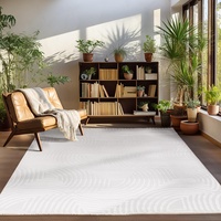 Carpettex Kurzflor Teppich Wohnzimmer Creme Teppich Skandinavisch Stil Großer Teppich 3D Effekt 240 x 340 cm - Waschbarer Teppich Schlafzimmer Küchenteppich Boho Muster Weicher und Flauschiger Teppich
