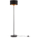 B.K.Licht Stehlampe Schwarz-Gold Stoff, E27 Holz Metall Wohnzimmer, Lampe, Deckenfluter, Standleuchte, Industrial, 30x141,5 cm,