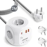 LENCENT PD20W Schnellladung 4 Fach Steckdosenleiste Steckdosenwürfel 7 in 1 Mehrfachsteckdosen Cube Steckdose Steckerleiste mit 2 USB-A & 1 USB-C, USB Mehrfachstecker mit 2 Meter Geflochtenem Kabel
