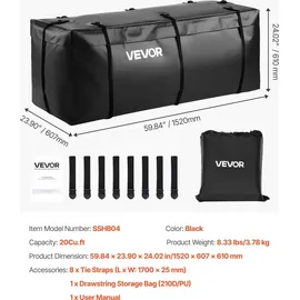 Vevor Gepäckträgertasche für Anhängerkupplung aus wasserdichtes 840D-PVC (0,566 m3), Gepäcktasche zur Aufbewahrung auf der Ladefläche von Lkws mit 8 verstärkten Gurten für PKW SUVs Schwarz