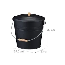 Relaxdays Ascheeimer Stahl & Holz 12 l 0,34 x 0,32 m Schwarz