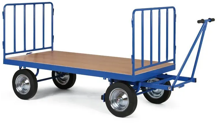 Plattformwagen mit Deichsel, 2x Gitterwände, 1000x2000 mm, 600 kg, Lufträder