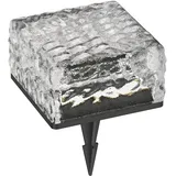 ledscom.de LED Solar-Pflasterstein Bodeneinbauleuchte BROSLO mit Erdspieß für außen, Glas, 10 x 10cm, warmweiß