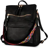 Cityrucksack Retro Rucksack Damen 3 in 1 Handtasche Mädchen Schultasche Wasserdicht für Pendeln Reise Campus Sport Schulranzen Rucksäcke (Schwarz) - Schwarz