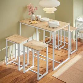 SoBuy Bartisch 5-teilig 120 x 75 x 75 cm Weiß-Natur