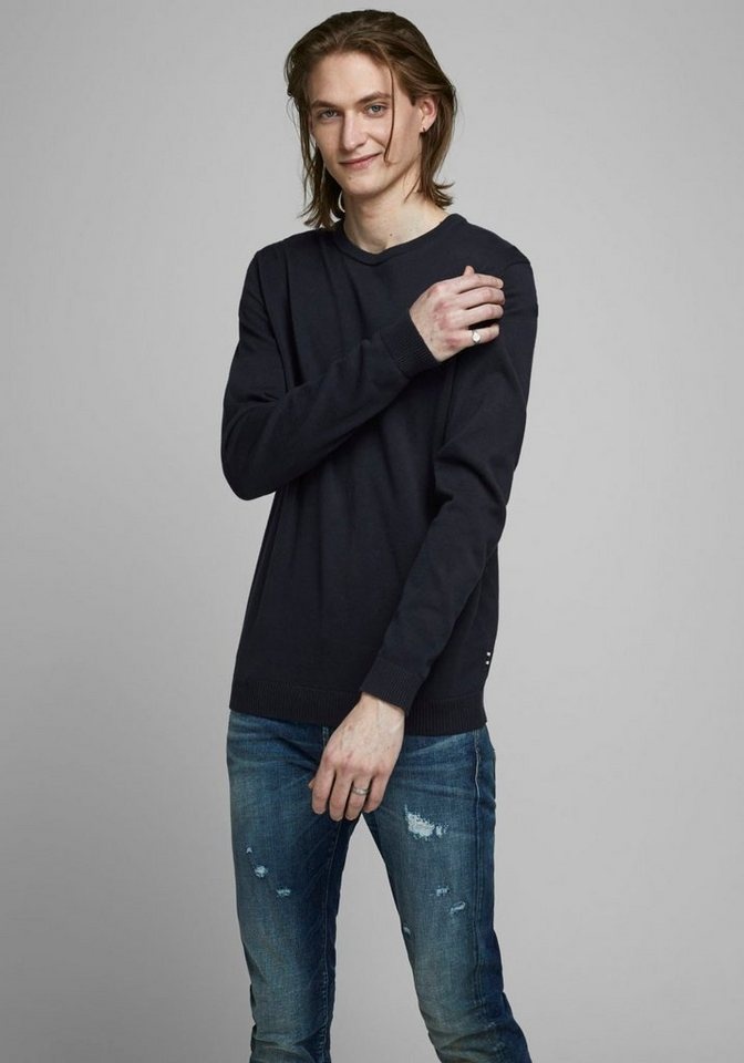 Jack & Jones Rundhalspullover BASIC KNIT CREW NECK blau