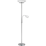 lightling Deckenfluter Stehleuchte Klaus mit LED Leselampe | nickel matt Metall | exkl. 2 x E27 (max. 18W) | beweglicher Lesearm 1 x E14 (max. 10W) | Höhe: 180 cm, Durchmesser: 34 cm