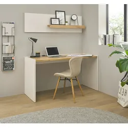 Furn.Design Büromöbel Set in weiß und Wotan Eiche mit Schreibtisch und Regal für Homeoffice Center