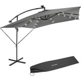 Tectake tectake® Sonnenschirm 250 x 250 cm mit LED Solar-Beleuchtung, stufenlos verstellbarer Neigungswinkel, wasserabweisend, inkl. Windsicherung und Schutzhülle