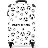 NoBoringSuitcases.com® Kinderkoffer Jungen - Koffer Kinder - Hartschalenkoffer Fußball Muster - Koffer Schwarz Weiß - Reisekoffer - Trolley Kinder - 55x40x20 - Handgepäck - Rollkoffer - Personalisiert