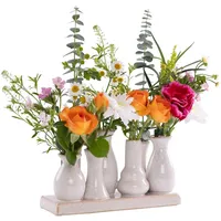 H&D Manufaktur Jinfa 1 Set aus 7 kleinen Vasen auf Sockel – handgefertigte Blumenvasen Tischdeko – Antik-Weiß