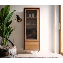 DeLife Vitrine Stonegrace Akazie Natur 1 Tür 2 Schubladen Steinfurnier V-Fuß Vitrinen