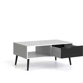 VCM Napoli Couchtisch mit 1 Schublade und 1 Ablage in weiß und matt schwarz.