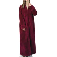 Damen Und Herren Flanell Bademantel Frottee Bademantel V-Ausschnitt Kimono Roben Nachthemd Lange Bademäntel Weich Morgenmäntel Mit Durchgehendem Reißverschluss Weich Und Warm Pyjama,Rot Frauen,M - M