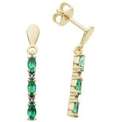Paar Ohrstecker FIRETTI "Schmuck Geschenk Gold 585 Ohrschmuck Farbstein Edelstein Smaragd", grün (gelbgoldfarben, weißgoldfarben, grün, grün), Ohrringe, Damen, 0,02 ct P2 = erkennbare Einschlüsse, Gelbgold 585-Diamanten, Gelbgold 585, Diamanten, mit Smaragd - mit Brillant