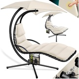 Kesser KESSER® Schwebeliege mit Sonnenschirm, Hängeliege Sonnenliege H200, L194, B100 cm, Relaxliege, Schaukelliege Hängematte bis 120 kg belastbar , Schaukelliege, Auflagen - Nackenkissen