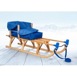 Rodelberg Davoser Schlitten Rodelberg® Davos-Schlitten Holz 115 cm, Zuggurt, Lehne, Fußsack Blau