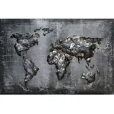 Harms Import 3D Metallbild Weltkarte, grau