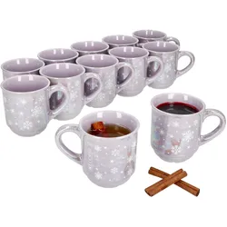 12x Glühweinbecher 0,2L Brillant violett Weihnachtslandschaft Keramik geeicht
