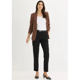 bonprix Anzughose BONPRIX "Anzugshose", Damen, Gr. 42, K-Gr, schwarz (schwarz (länge: kurz)), Obermaterial: 76% Polyester, Viskose, 2% Elasthan, slim fit, Hosen Anzughose, aus Polyester, Viskose und Elasthan, schmale Passform