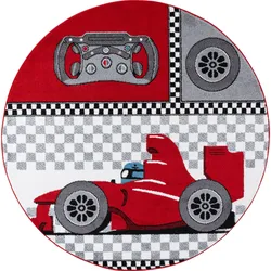 Kinderteppich AYYILDIZ TEPPICHE "Kids 460", rot, H:12mm Ø:120cm, Kunstfaser, Teppiche, Kurzflor, Motiv Rennwagen