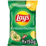 Lay's Kräuterbutter Geschmack - Knusprig gewürzte Kartoffelchips für eine gelungene Party (9 x 150 g)